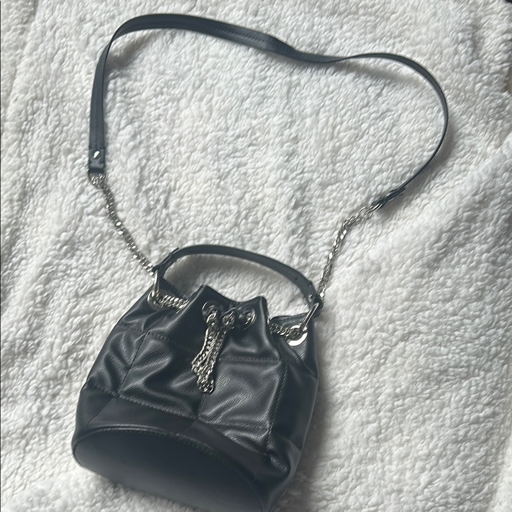Zara Black Shoulder Bag with Drawstring Closure